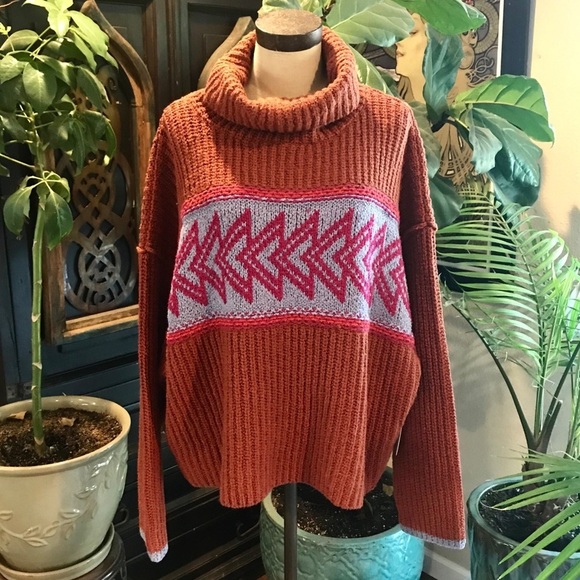 Free People pele mock neck rust oversized sweater - Picture 4 of 11